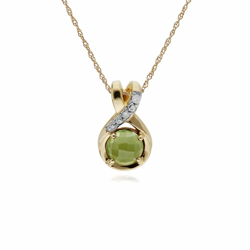 Classic Round Peridot Checkerboard & Diamond Bale Pendant in 9ct Yellow Gold sold by Gemondo Jewellery
