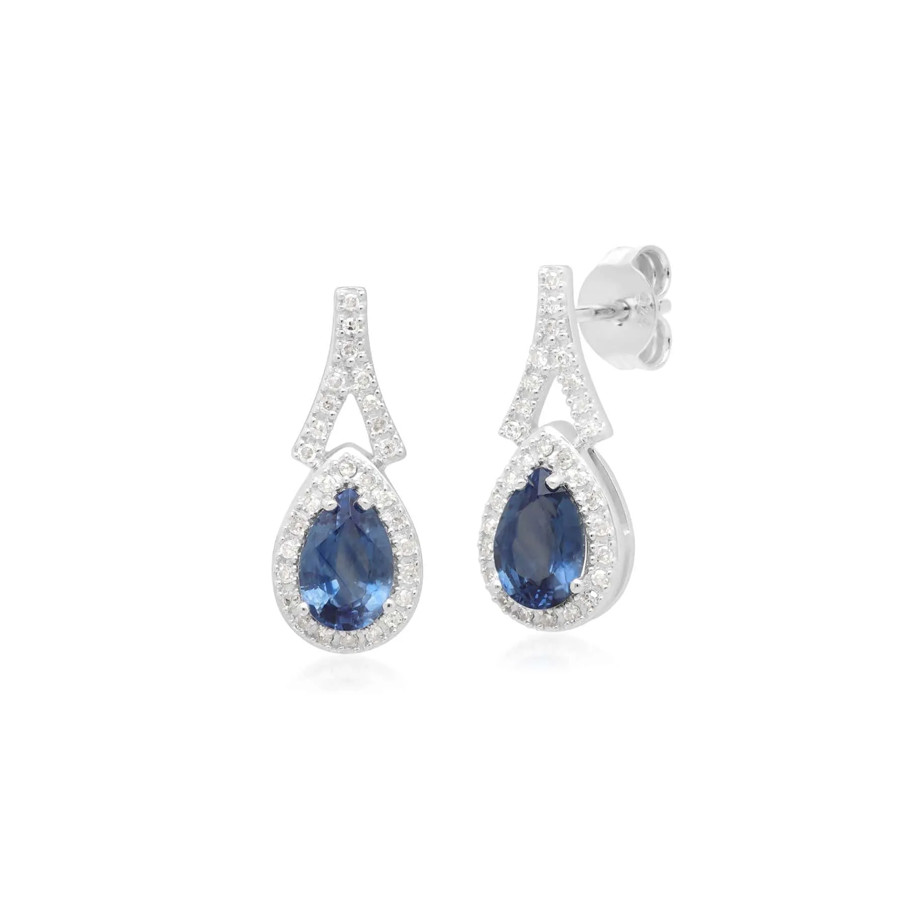 Teardrop Luxe Blue Sapphire & Diamond Drop Earrings in 9ct White Gold sold by Gemondo Jewellery