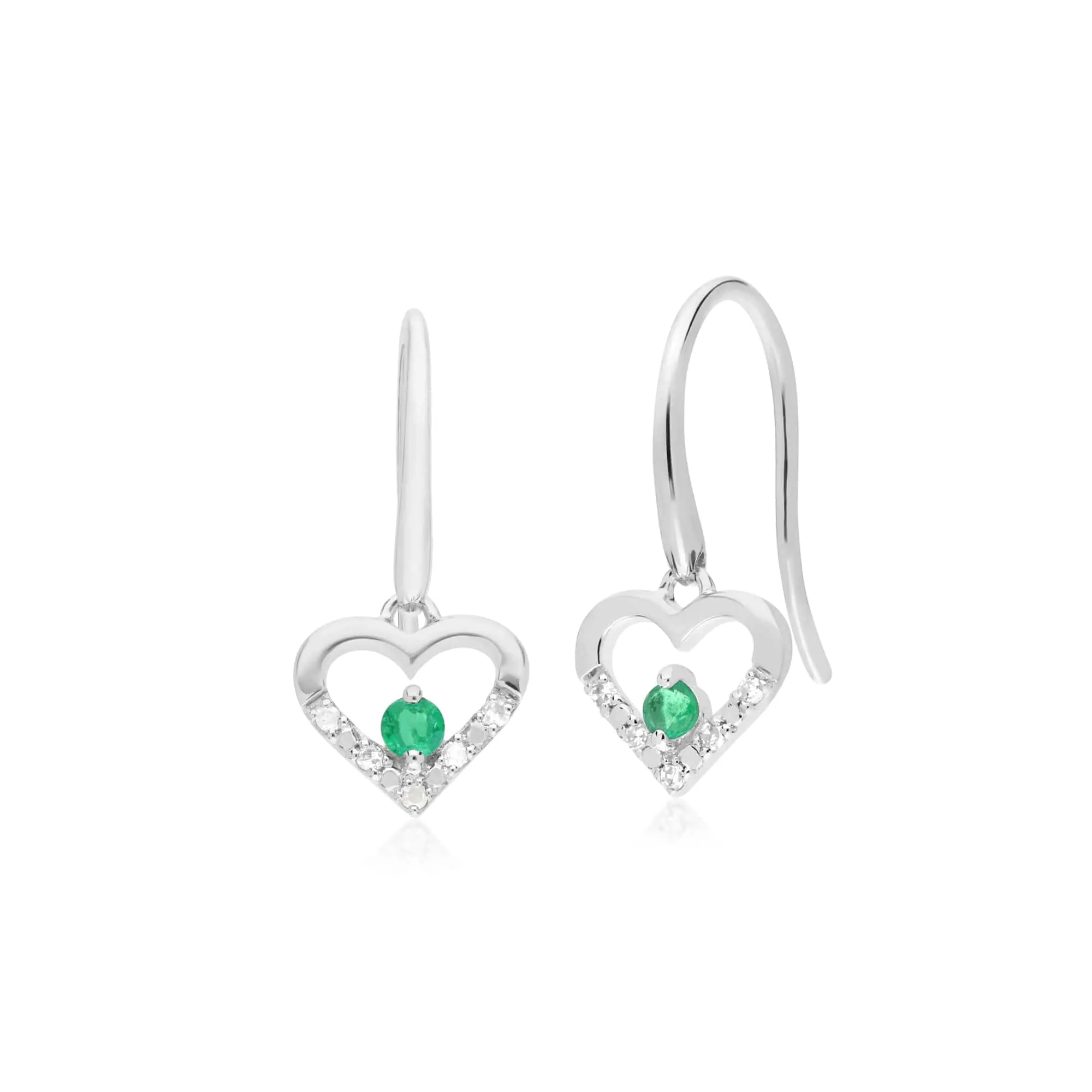 Classic Round Emerald & Diamond Heart Drop Earrings & Pendant Set in 9ct White Gold sold by Gemondo Jewellery product image thumbnail 2
