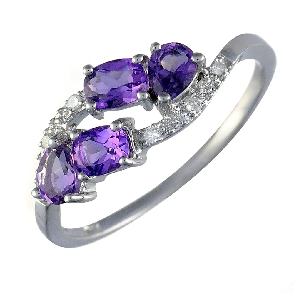 9ct White Gold 0.54ct Natural Amethyst & 3pt Diamond Classic Ring sold by Gemondo Jewellery