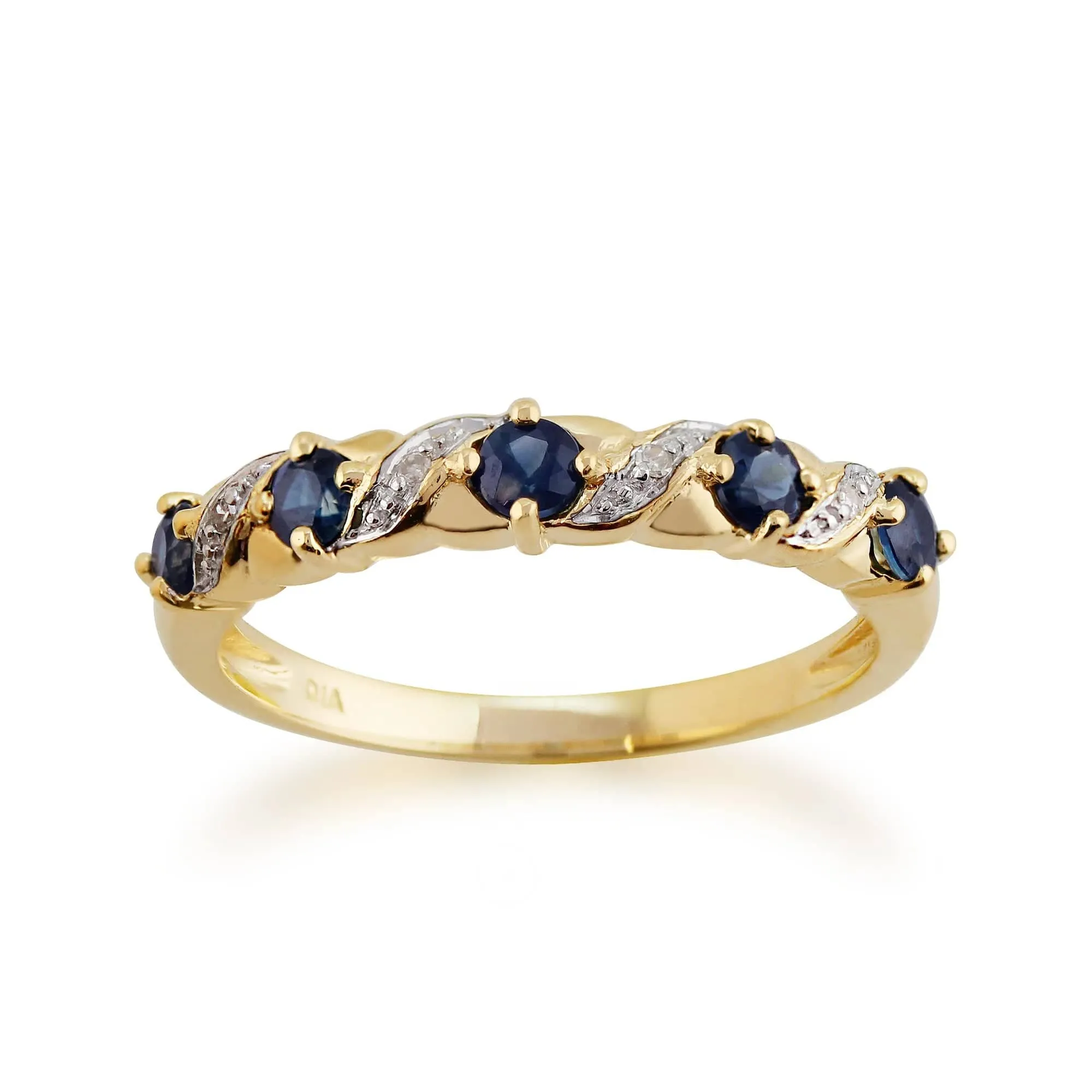 Classic Art Nouveau Round Sapphire & Diamond Half Eternity Ring In 9ct Yellow Gold sold by Gemondo Jewellery