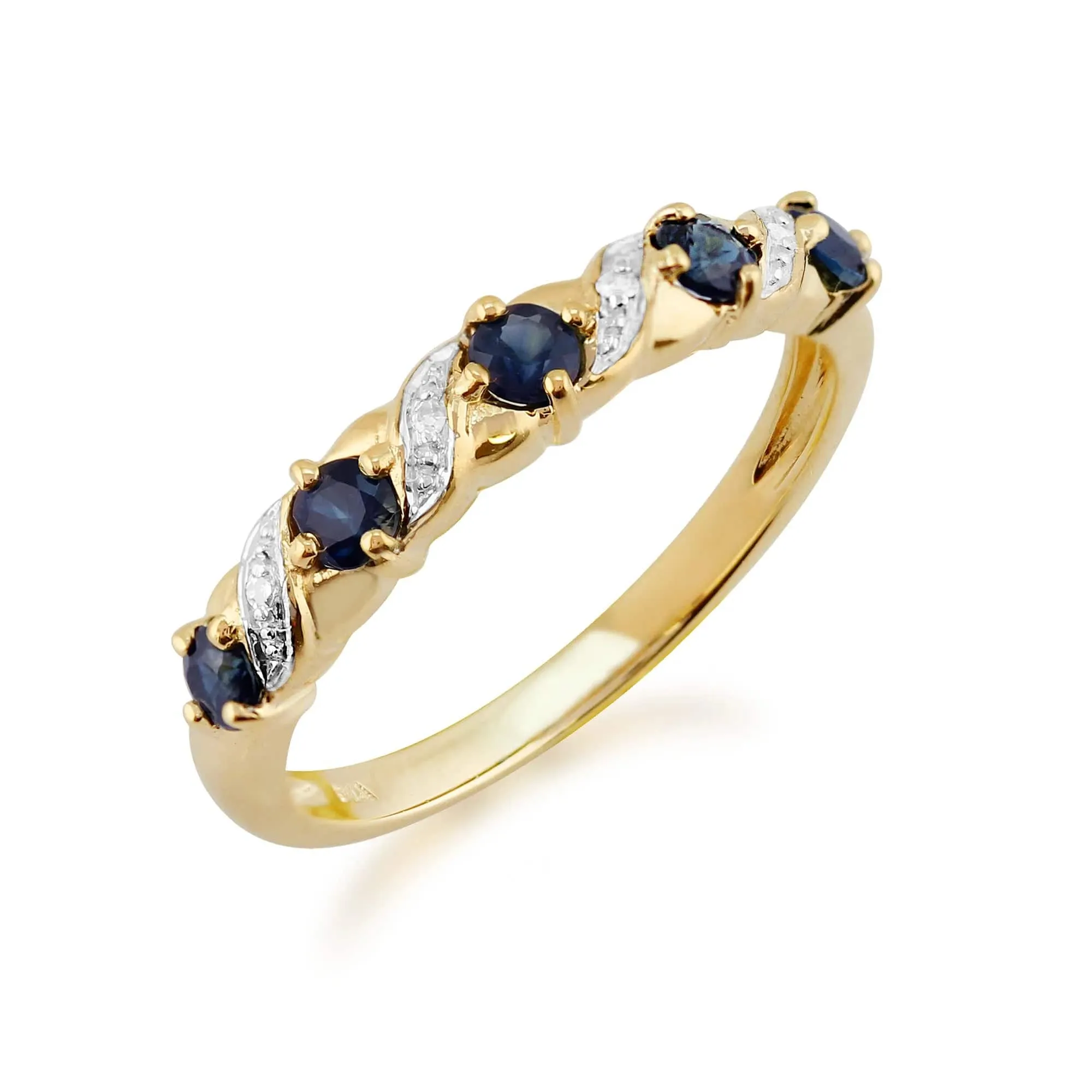 Classic Art Nouveau Round Sapphire & Diamond Half Eternity Ring In 9ct Yellow Gold sold by Gemondo Jewellery product image thumbnail 3