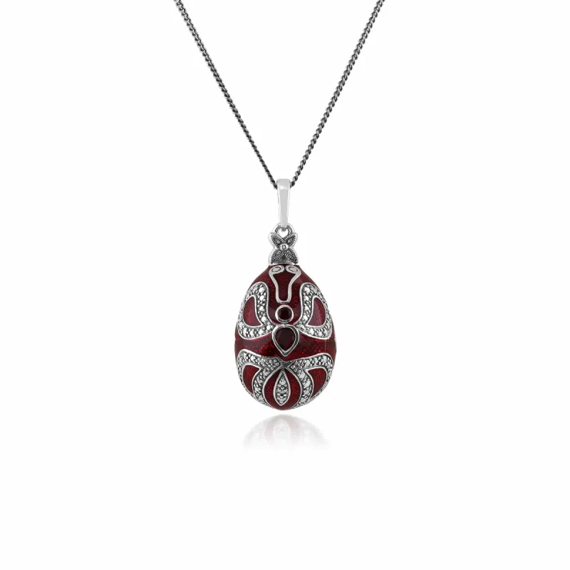 Art Nouveau Style Pear Garnet Egg Style Pendant in 925 Sterling Silver sold by Gemondo Jewellery