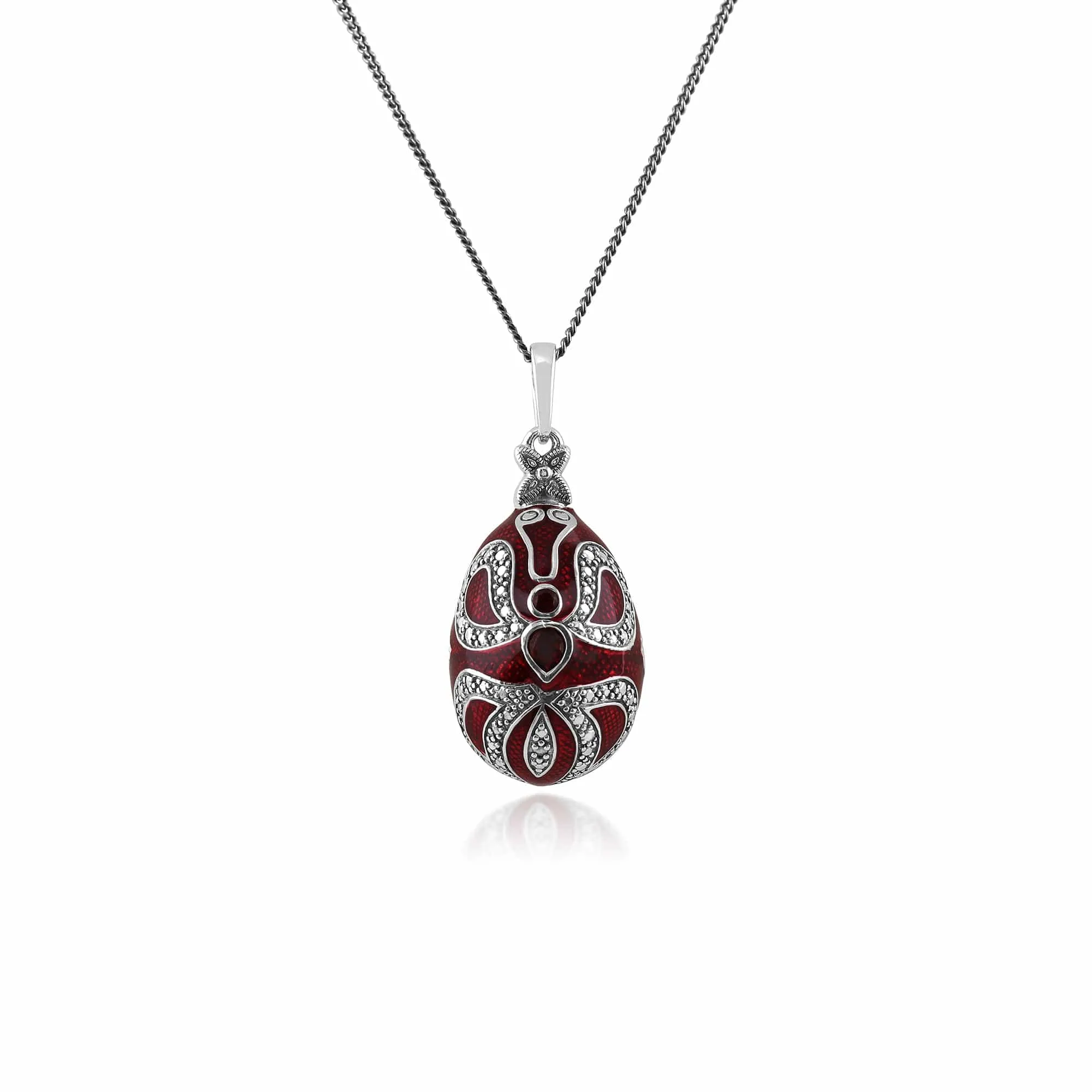 Art Nouveau Style Pear Garnet Egg Style Pendant in 925 Sterling Silver sold by Gemondo Jewellery