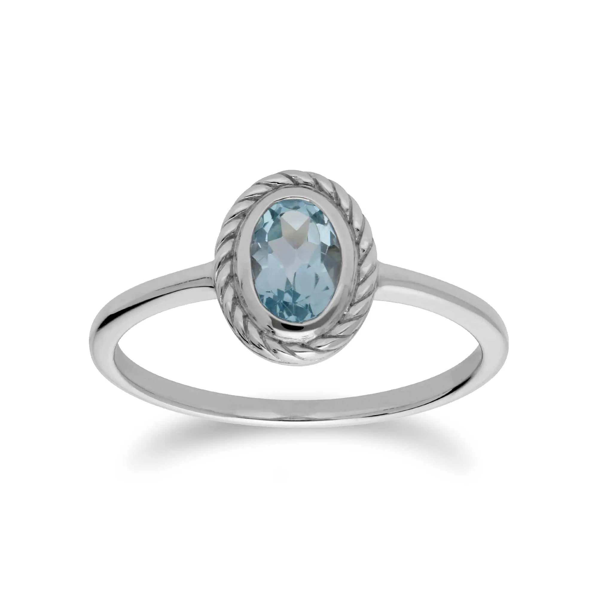 Classic Oval Blue Topaz Rope Design Ring in 925 Sterling Silver sold by Gemondo Jewellery