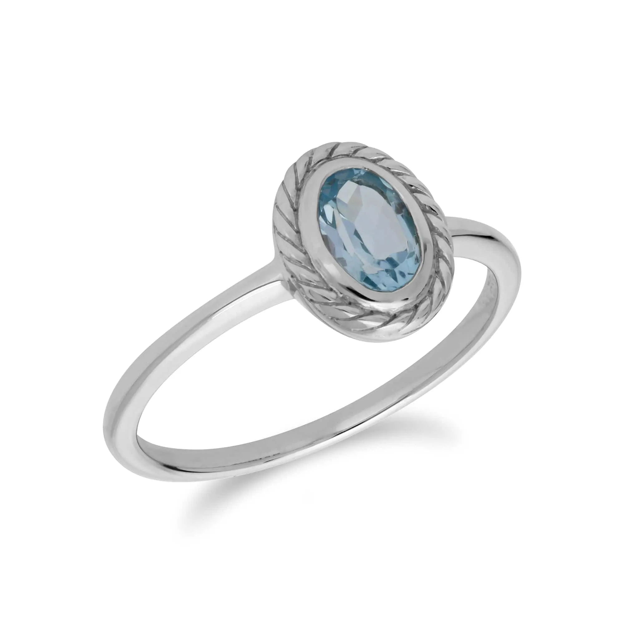 Classic Oval Blue Topaz Rope Design Ring in 925 Sterling Silver sold by Gemondo Jewellery product image thumbnail 2