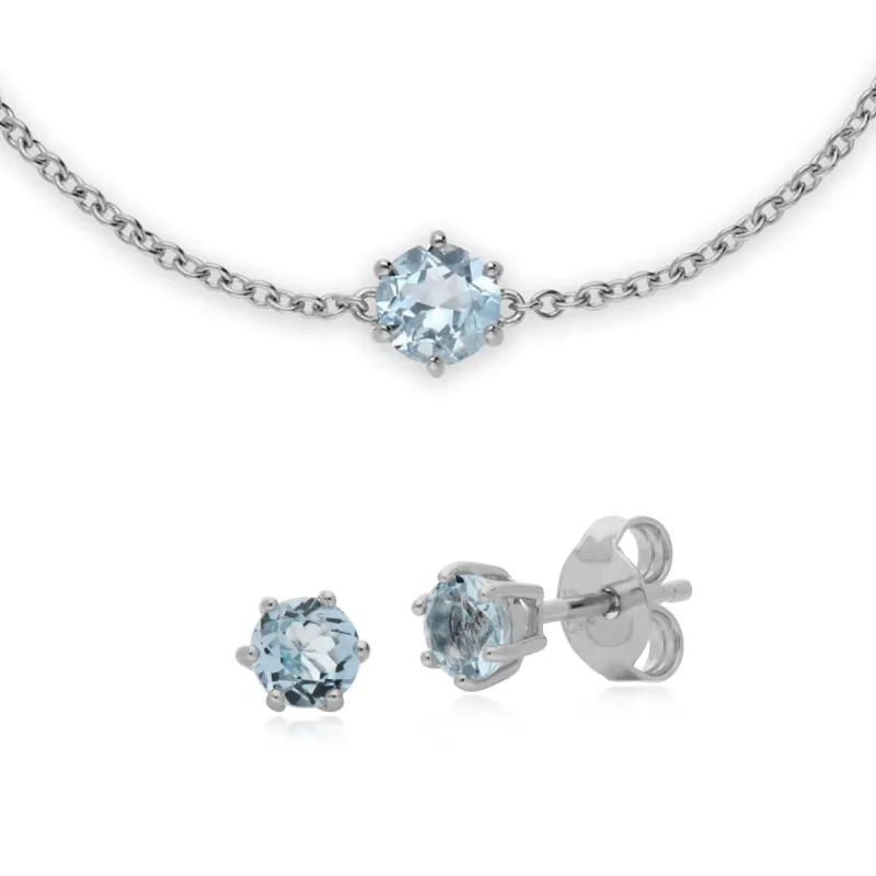 Classic Round Blue Topaz Stud Earrings & Bracelet Set in 925 Sterling Silver sold by Gemondo Jewellery