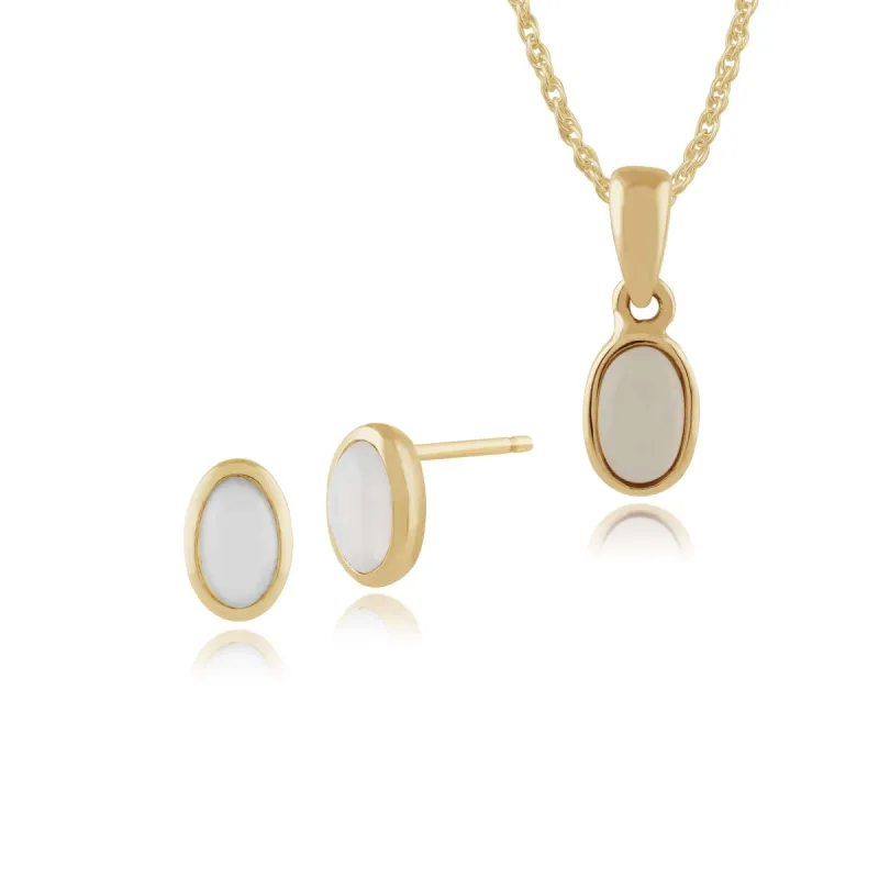 Classic Oval Opal Bezel Stud Earrings & Pendant Set in 9ct Yellow Gold sold by Gemondo Jewellery