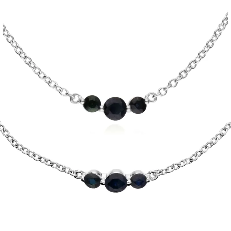 Classic Round Sapphire Three Stone Bracelet & Necklace Set in 925 Sterling Silver sold by Gemondo Jewellery