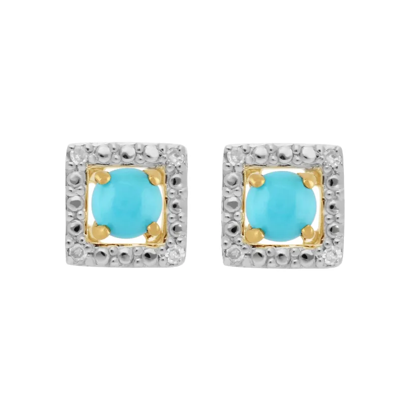 Classic Round Turquoise Stud Earrings with Detachable Diamond Square Earrings Jacket Set in 9ct Yellow Gold sold by Gemondo Jewellery