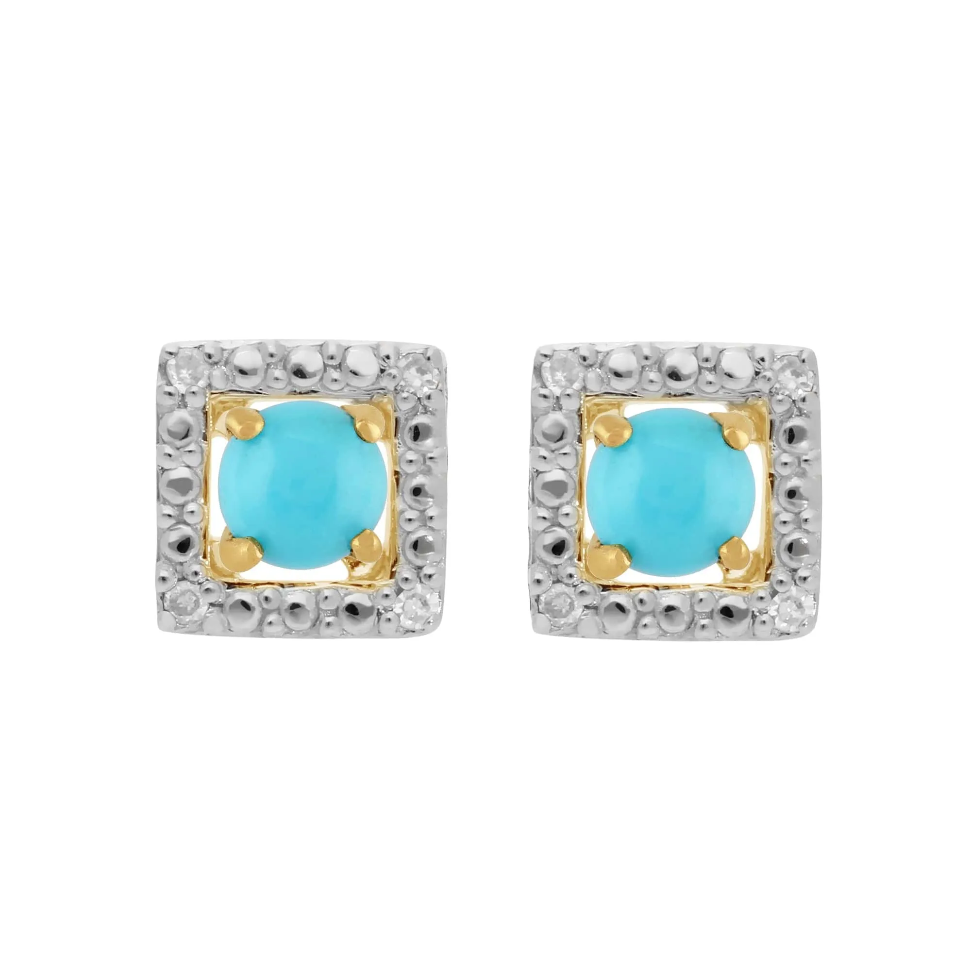 Classic Round Turquoise Stud Earrings with Detachable Diamond Square Earrings Jacket Set in 9ct Yellow Gold sold by Gemondo Jewellery