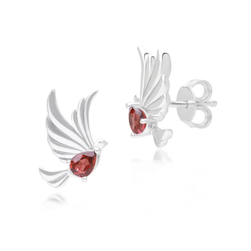 ECFEW™ Creator Garnet Dove Stud Earrings in  Sterling Silver sold by Gemondo Jewellery