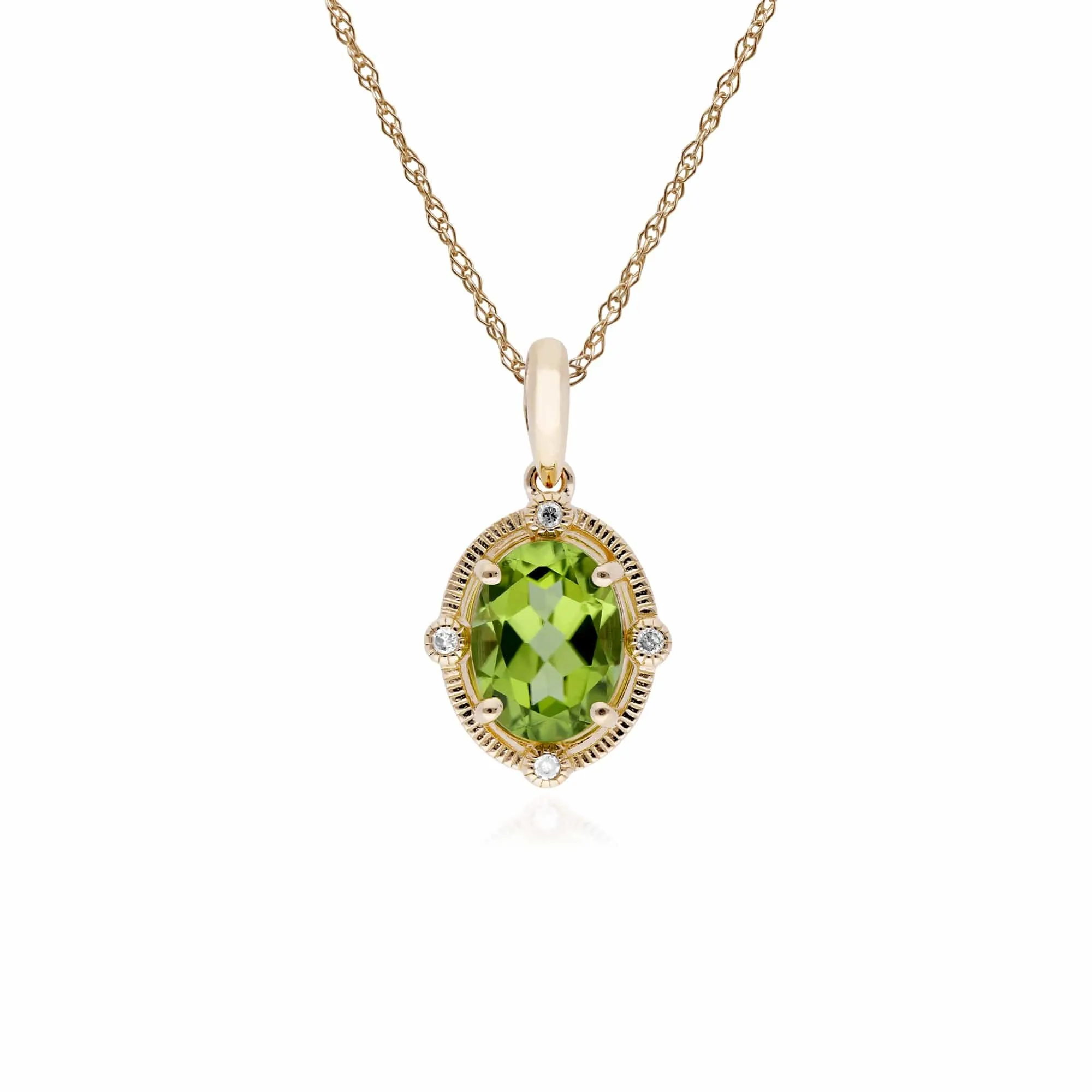 Gemondo 9ct Yellow Gold Halo Peridot & Diamond Oval Cut Pendant on 45cm Chain sold by Gemondo Jewellery