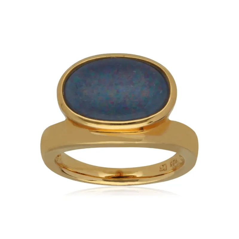 Kosmos Triplet Opal Cocktail Ring in Yellow Gold Plated Sterling Silver sold by Gemondo Jewellery