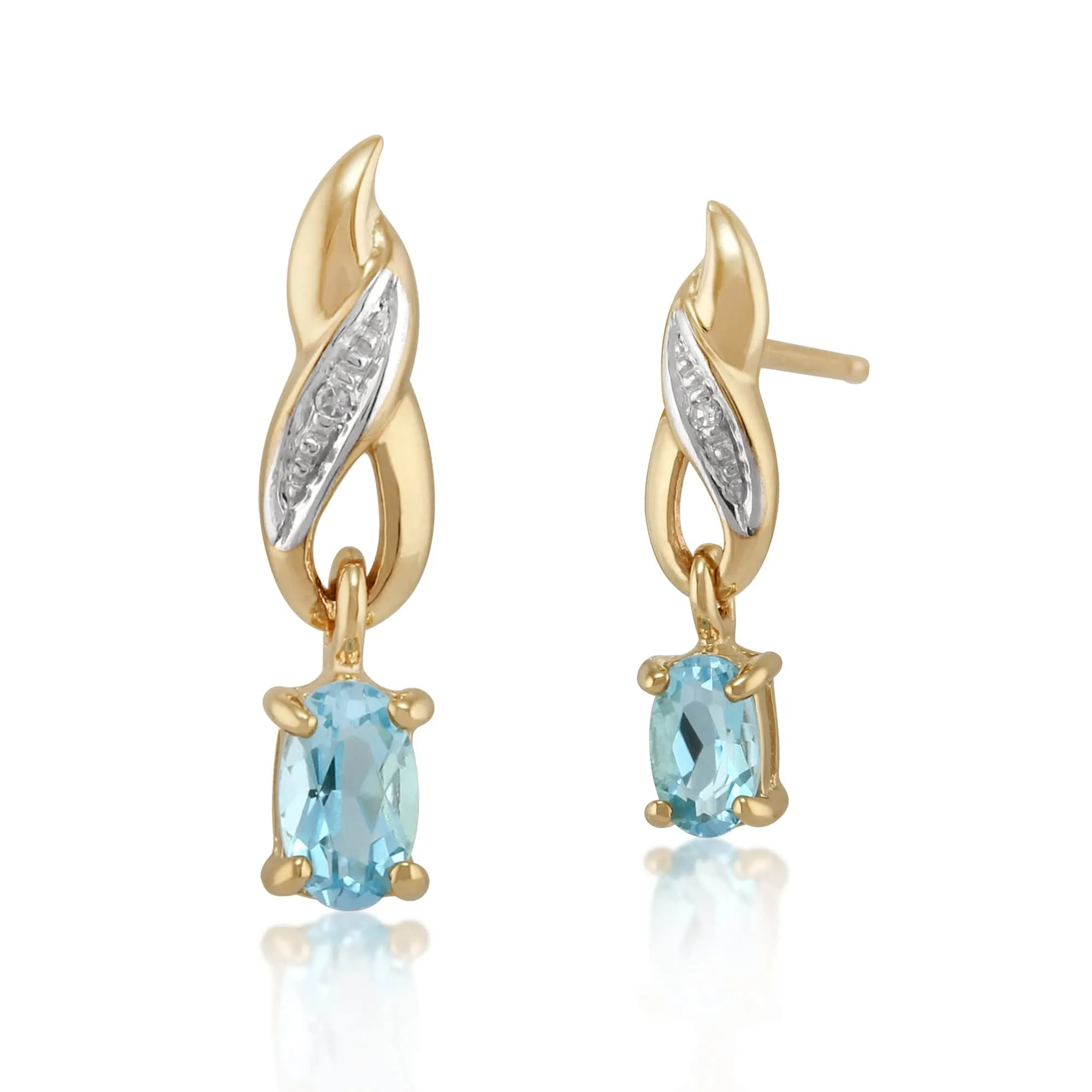 Classic Oval Blue Topaz & Diamond Twisted Drop Earrings in 9ct Yellow Gold sold by Gemondo Jewellery
