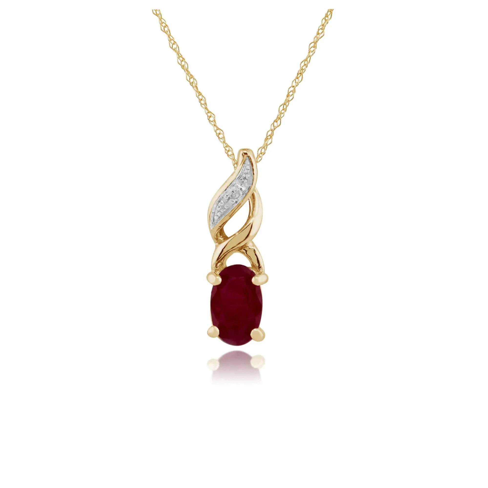 Classic Oval Ruby & Diamond Twist Pendant in 9ct Yellow Gold sold by Gemondo Jewellery