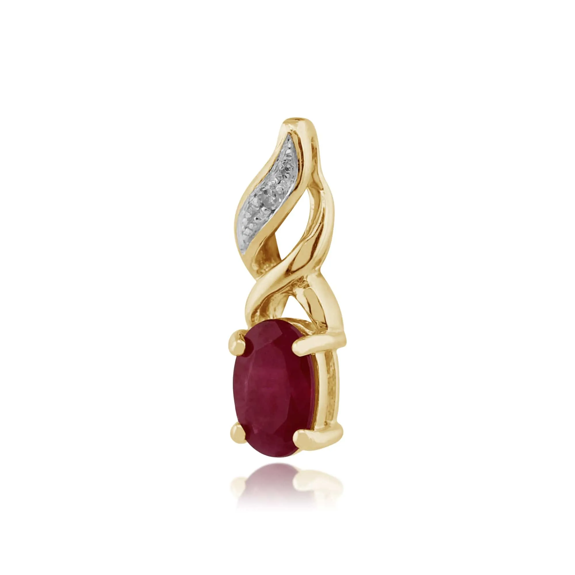 Classic Oval Ruby & Diamond Twist Pendant in 9ct Yellow Gold sold by Gemondo Jewellery product image thumbnail 2