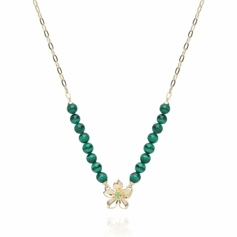 ECFEW™ Creator Malachite Bead & Tsavorite Necklace in Gold Plated Sterling Silver sold by Gemondo Jewellery