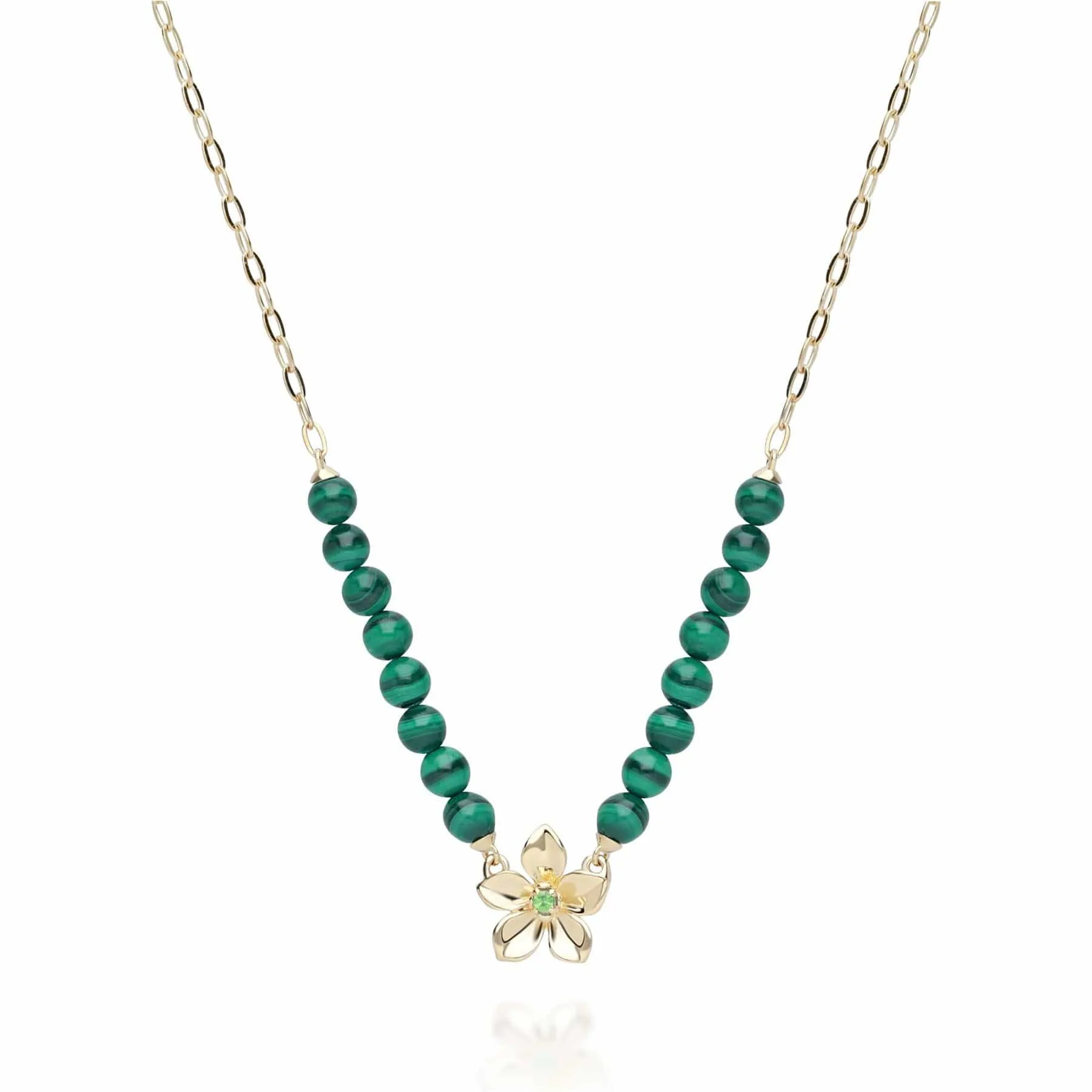 ECFEW™ Creator Malachite Bead & Tsavorite Necklace in Gold Plated Sterling Silver sold by Gemondo Jewellery
