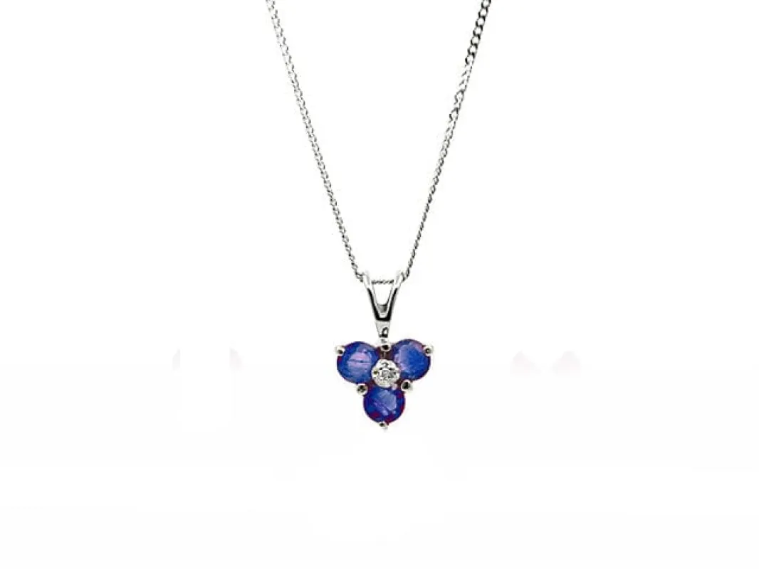 Classic Round Sapphire & Diamond Pendant in 9ct White Gold sold by Gemondo Jewellery