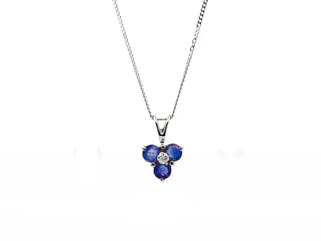 Classic Round Sapphire & Diamond Pendant in 9ct White Gold sold by Gemondo Jewellery