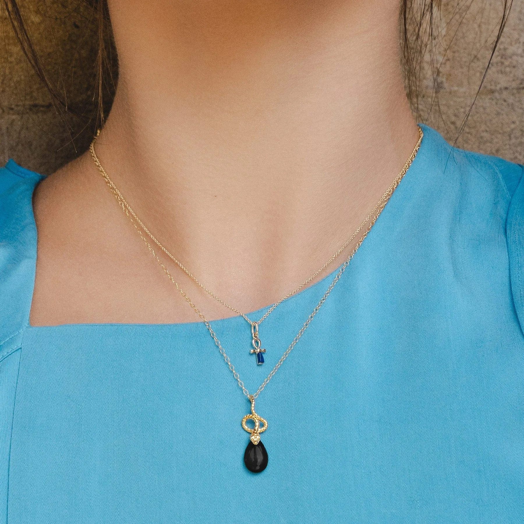 ECFEW™ Onyx Winding Snake Pendant in Gold Plated Sterling Silver sold by Gemondo Jewellery product image thumbnail 2