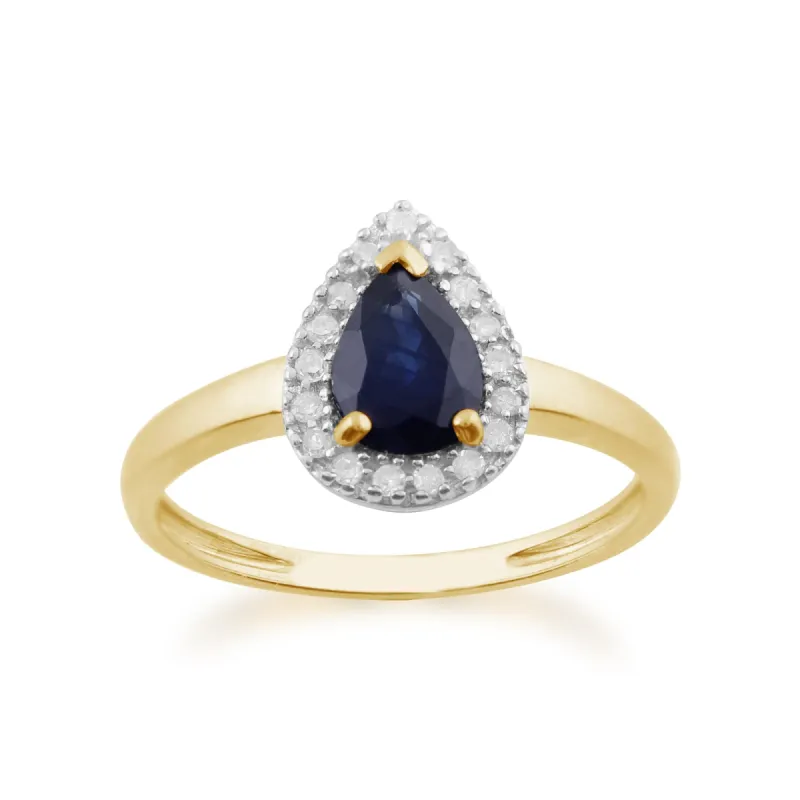 Classic Pear Shaped Sapphire & Diamond Ring in Yellow 9ct Gold sold by Gemondo Jewellery
