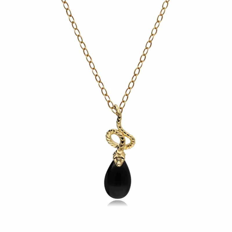 ECFEW™ Onyx Winding Snake Pendant in Gold Plated Sterling Silver sold by Gemondo Jewellery