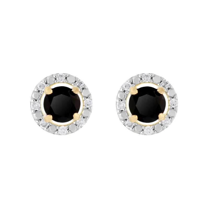 Classic Round Black Onyx Stud Earrings with Detachable Diamond Round Earrings Jacket Set in 9ct Yellow Gold sold by Gemondo Jewellery