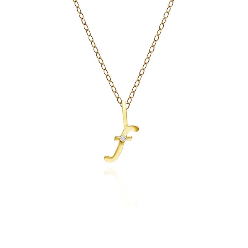 Alphabet Letter F Diamond pendant in 9ct Yellow Gold sold by Gemondo Jewellery