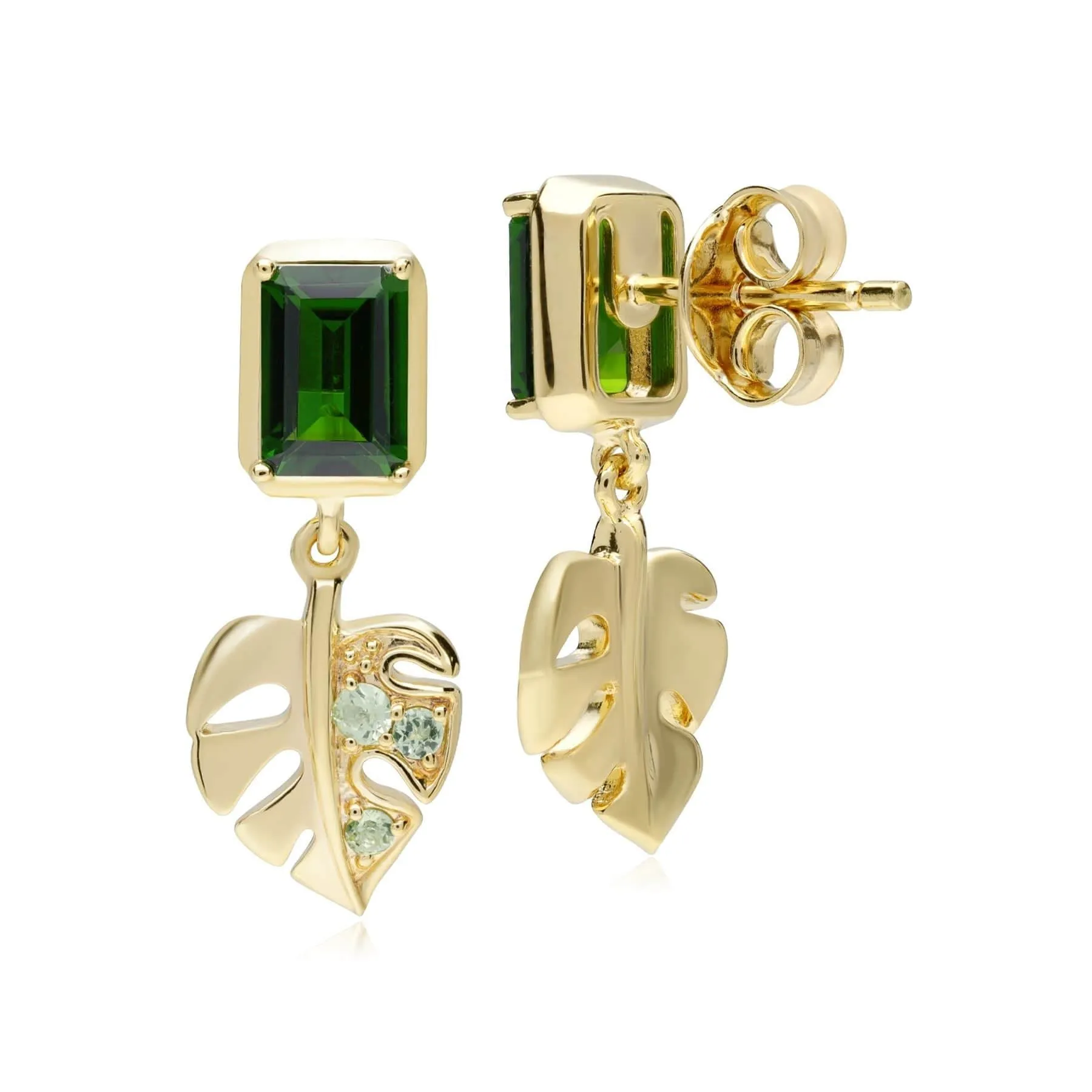 ECFEW™ Creator Chrome Diopside & Peridot Leaf Earrings in Gold Plated Sterling Silver sold by Gemondo Jewellery product image thumbnail 2