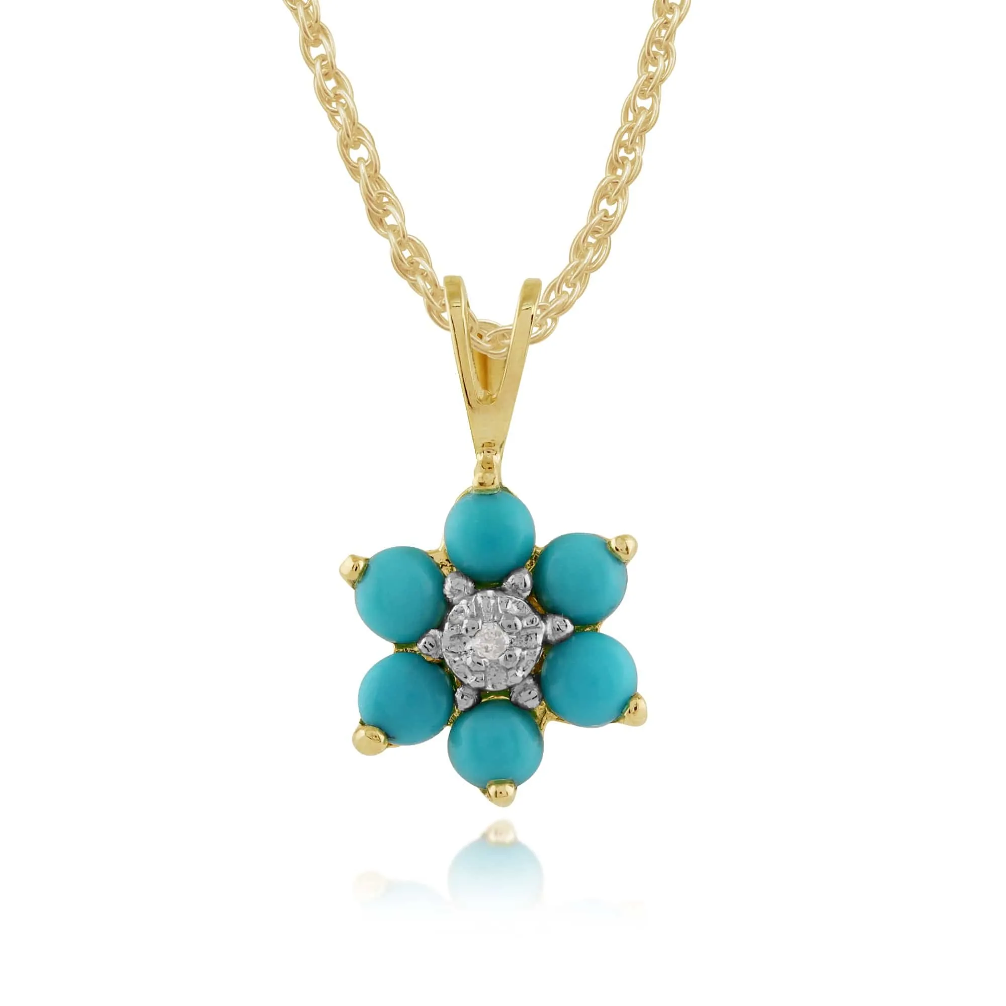 Floral Round Turquoise & Diamond Pendant in 9ct Yellow Gold sold by Gemondo Jewellery