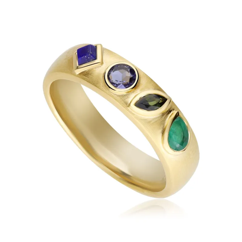 Coded Whispers Brushed Gold 'Live' Acrostic Gemstone Ring sold by Gemondo Jewellery