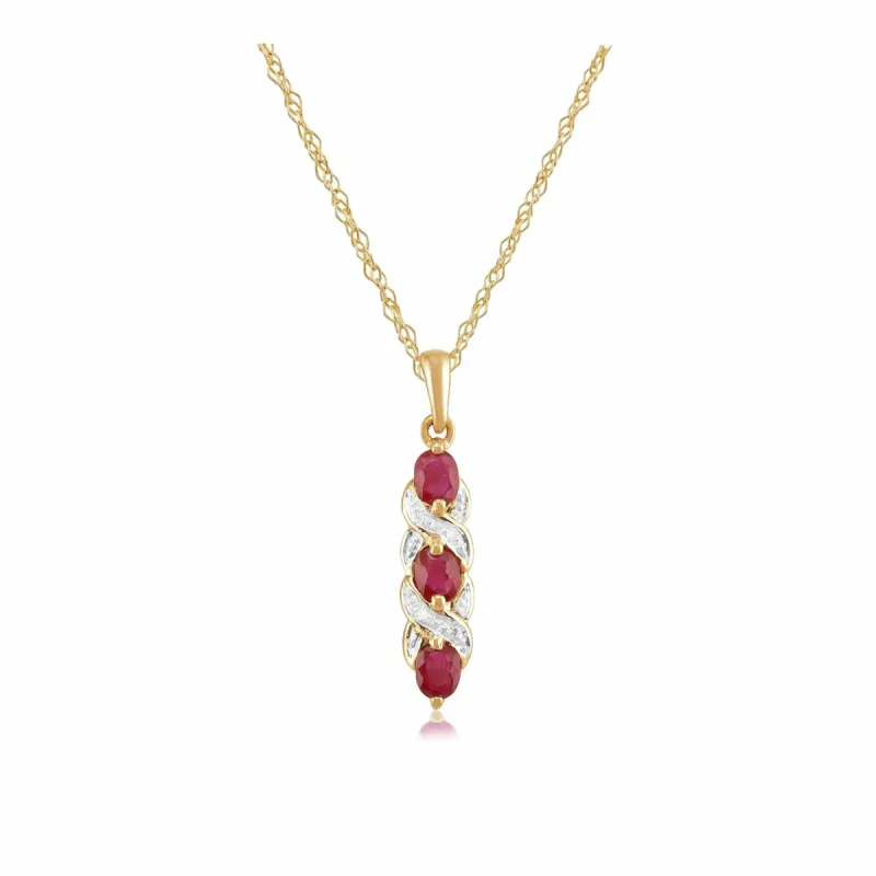 Art Nouveau Style Ruby & Diamond Pendant in 9ct Yellow Gold  sold by Gemondo Jewellery