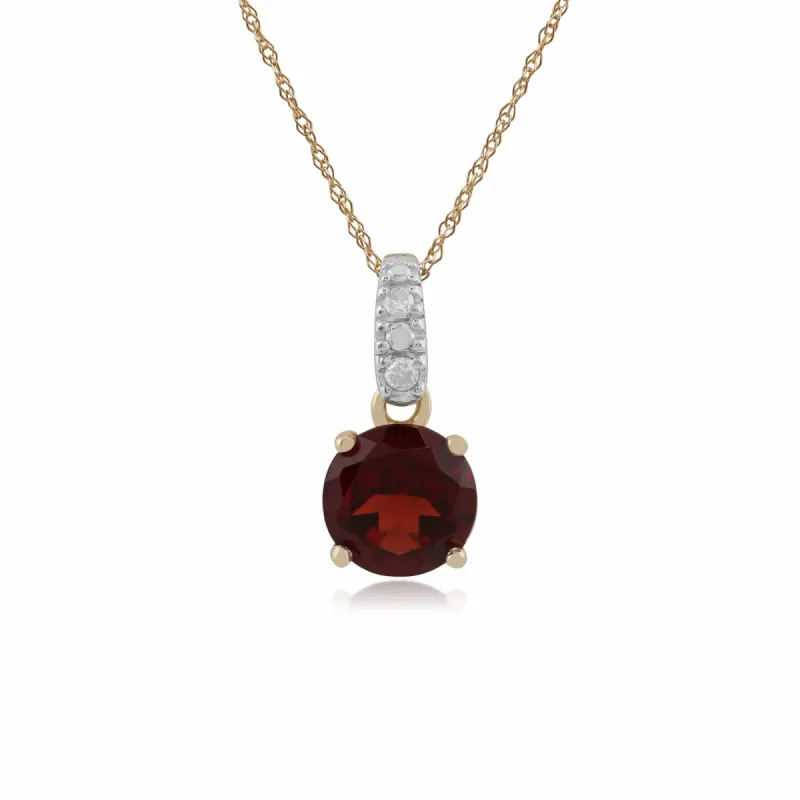 Gemondo Garnet & Diamond Round 45cm Necklace In 9ct Yellow Gold sold by Gemondo Jewellery