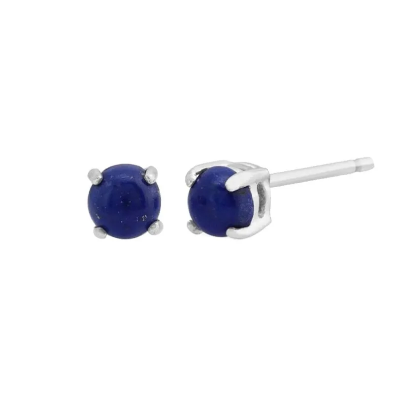 Classic Round Lapis Lazuli Claw Set Stud Earrings in 9ct White Gold sold by Gemondo Jewellery