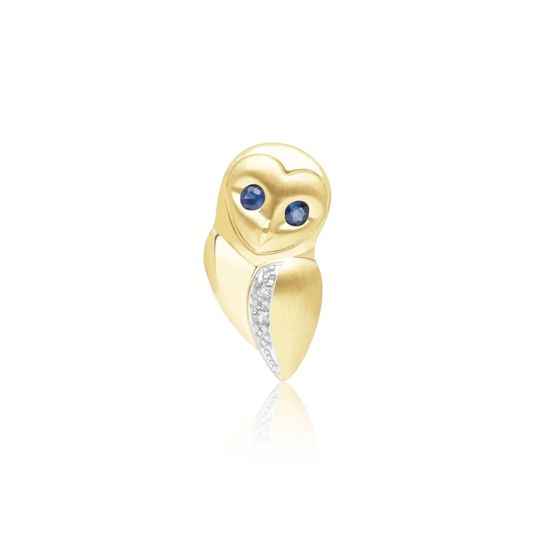 Gardenia Sapphire and White Sapphire Owl Pin in 9ct Yellow Gold sold by Gemondo Jewellery