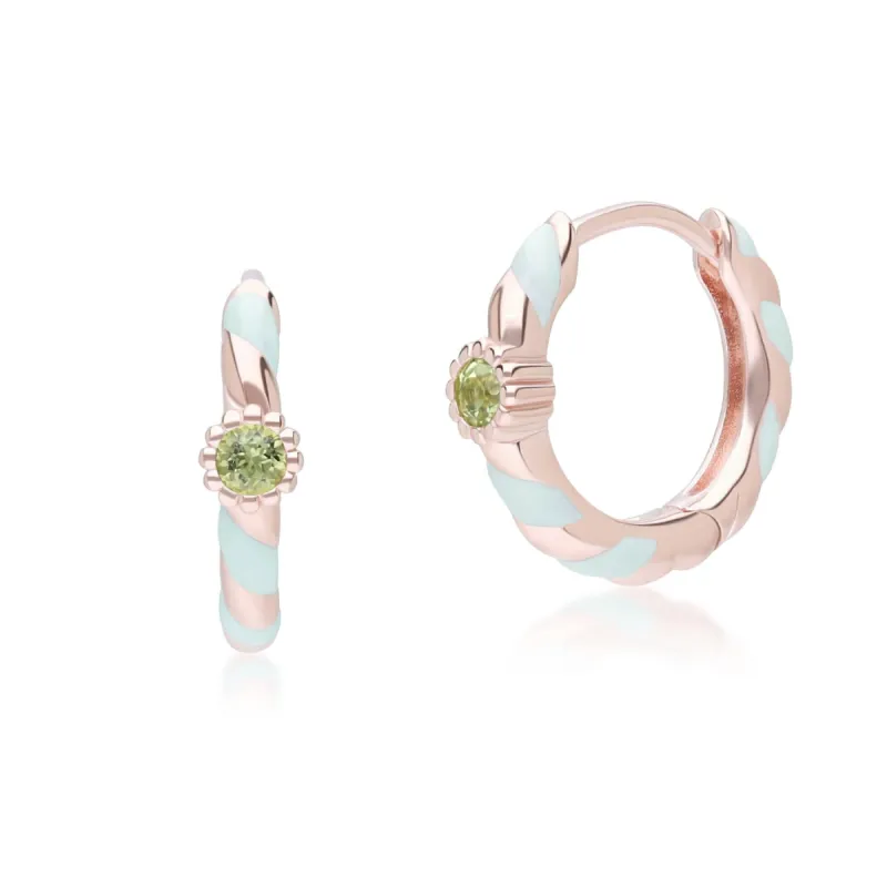 Siberian Waltz Green Enamel & Round Peridot Hoop Earrings In 18ct Rose Gold Plated Sterling Silver sold by Gemondo Jewellery
