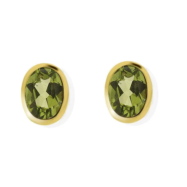 9ct Yellow Gold 1.55ct Peridot Oval Single Stone Framed Stud Earrings sold by Gemondo Jewellery