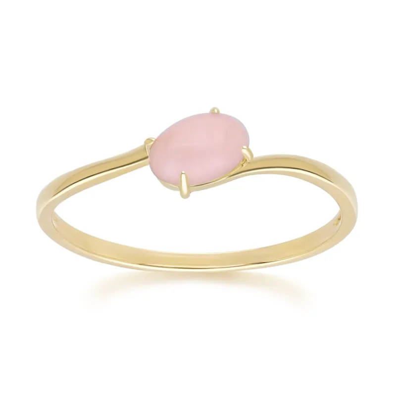 Classic Oval Pink Opal Ring in 9ct Yellow Gold sold by Gemondo Jewellery