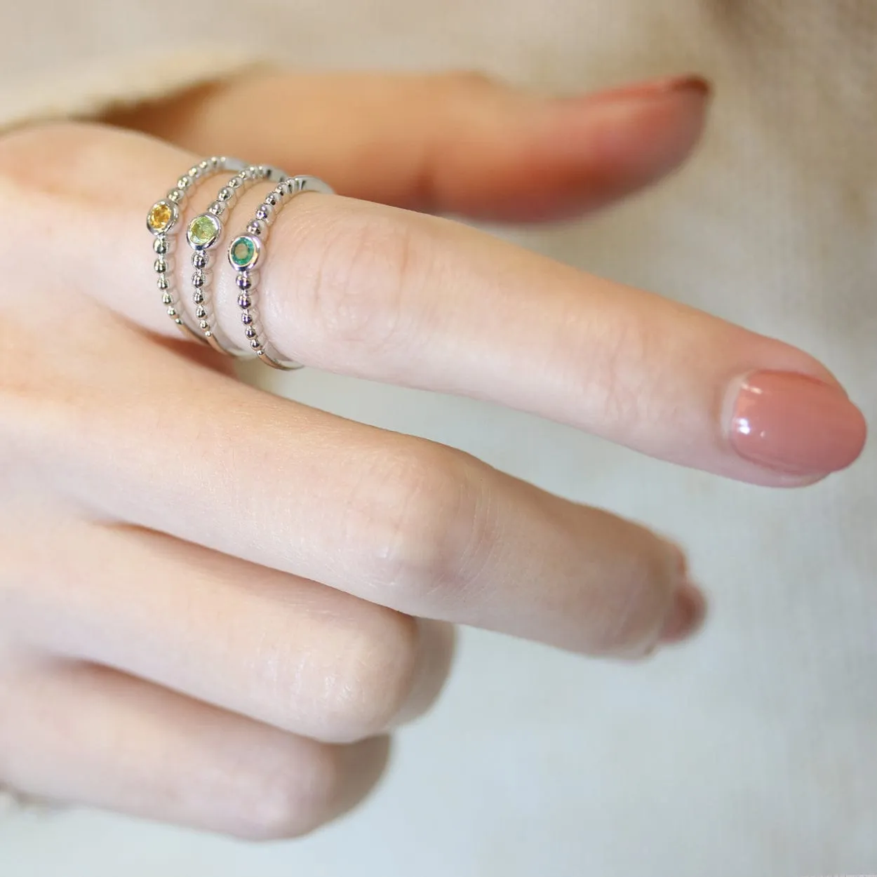 Essential Round Emerald Bezel Set Silver Stack Ring sold by Gemondo Jewellery product image thumbnail 3