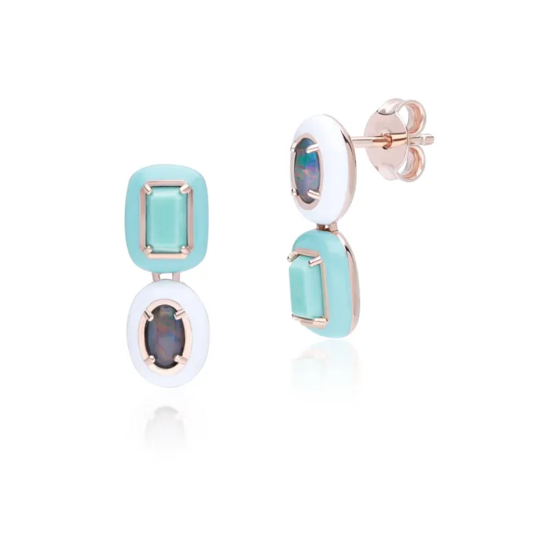 Siberian Waltz Triplet Opal & Turquoise Drop Earrings In Sterling Silver sold by Gemondo Jewellery