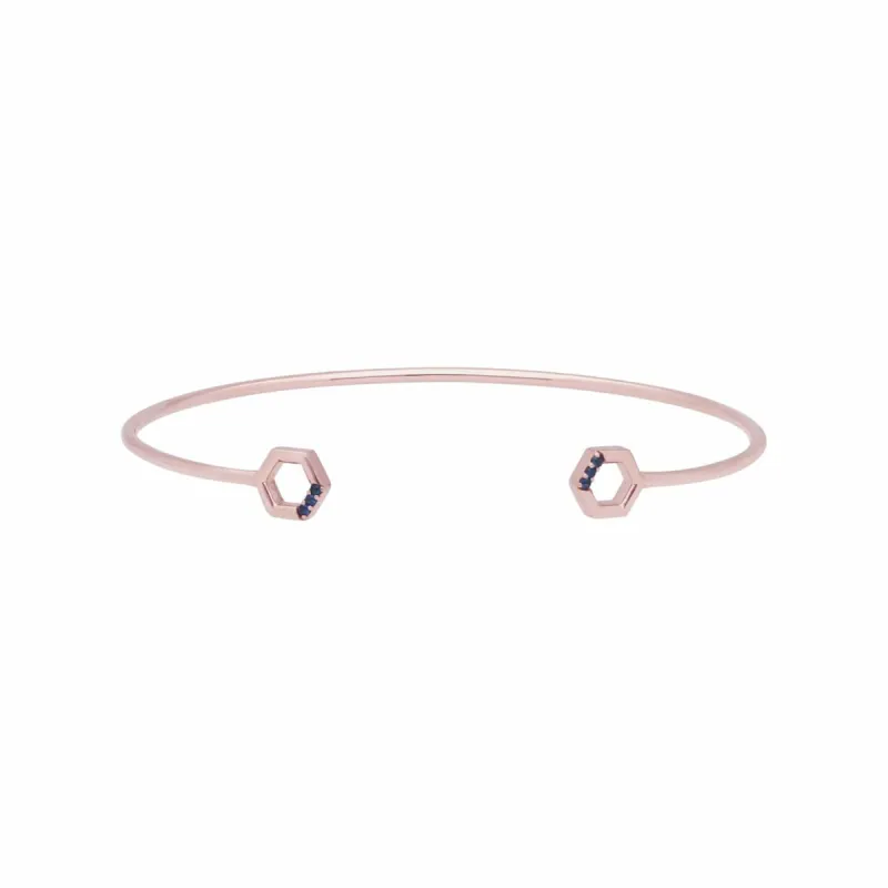 Sapphire Pavé Hexagon Open Bangle in 9ct Rose Gold sold by Gemondo Jewellery