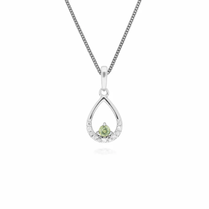 Gemondo 9ct White Gold Single Peridot & Diamond Pear Pendant on 45cm Chain sold by Gemondo Jewellery