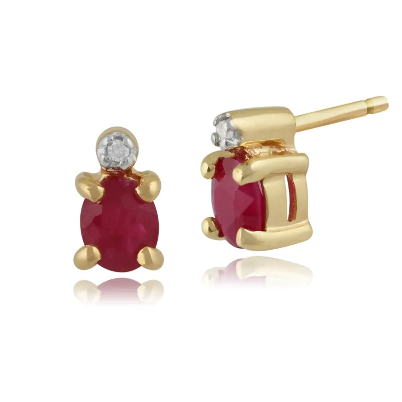 Classic Oval Ruby & Diamond Stud Earrings in 9ct Yellow Gold 3.5mm sold by Gemondo Jewellery