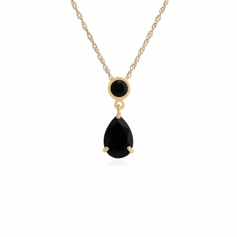 Classic Pear & Round Black Onyx Pendant in 9ct Yellow Gold sold by Gemondo Jewellery