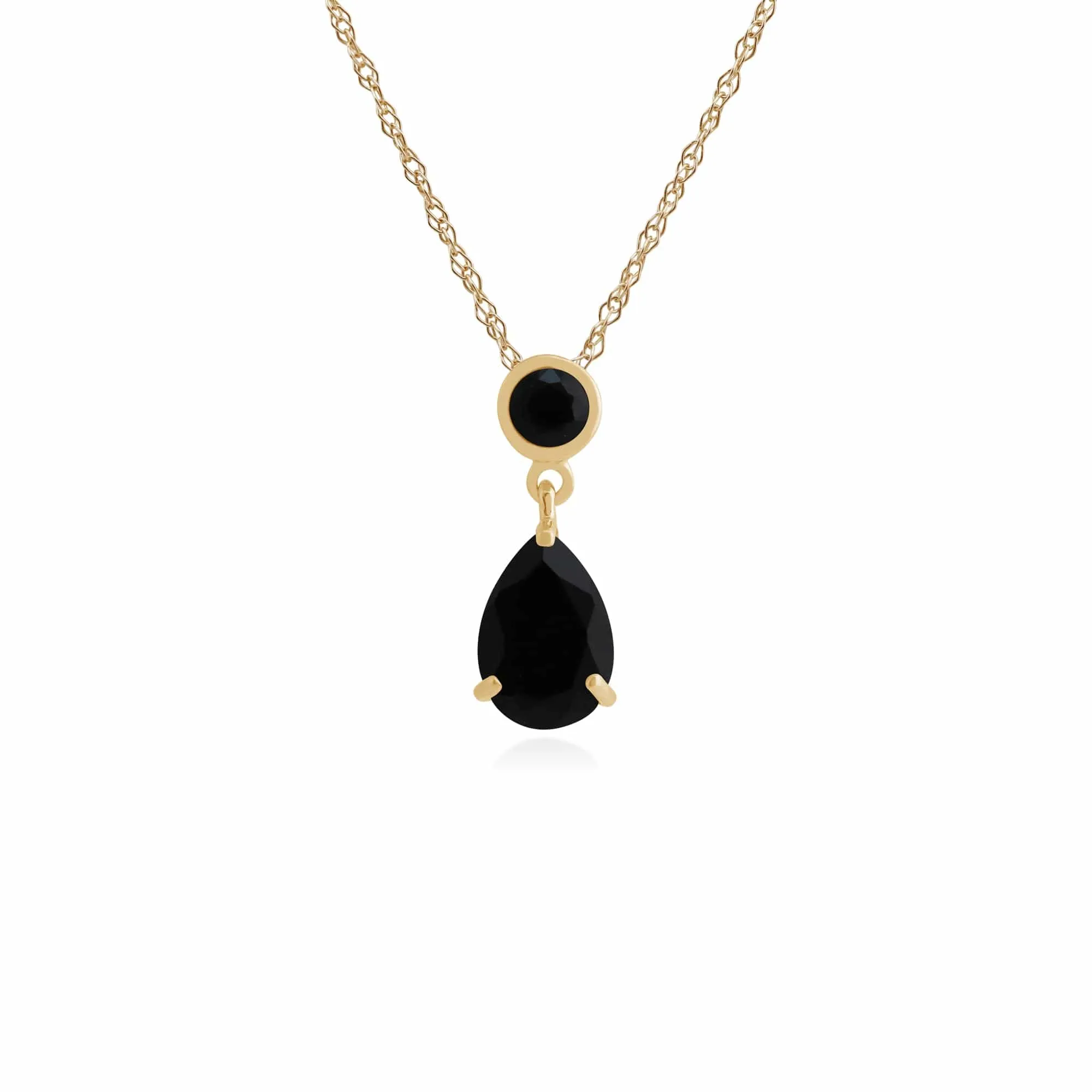 Classic Pear & Round Black Onyx Pendant in 9ct Yellow Gold sold by Gemondo Jewellery