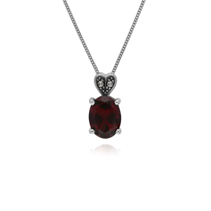 Gemondo Sterling Silver Garnet & Marcasite Oval 45cm Necklace sold by Gemondo Jewellery