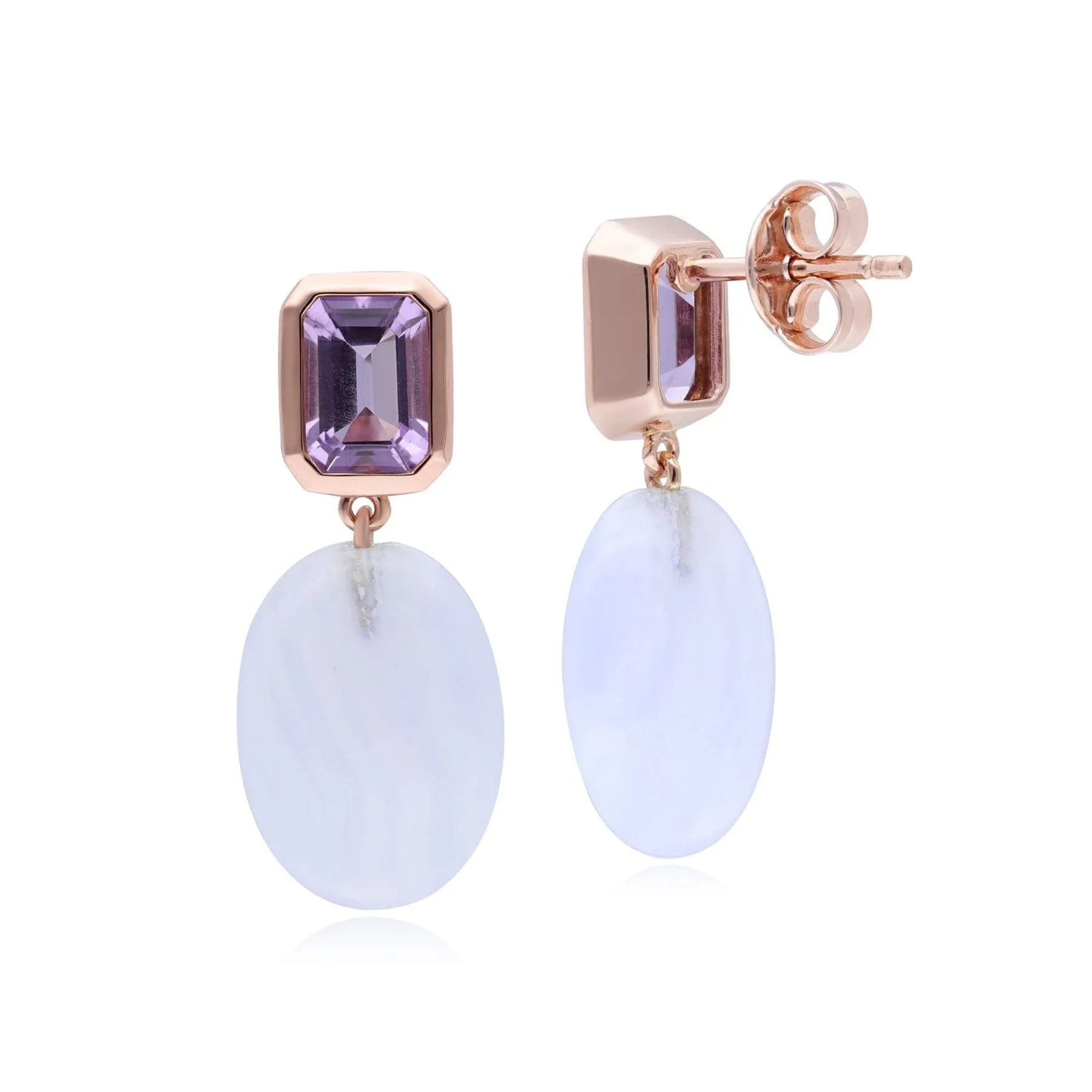 ECFEW™ Unifier Amethyst & Blue Lace Agate Drop Earrings In Rose Gold Plated Silver sold by Gemondo Jewellery product image thumbnail 4