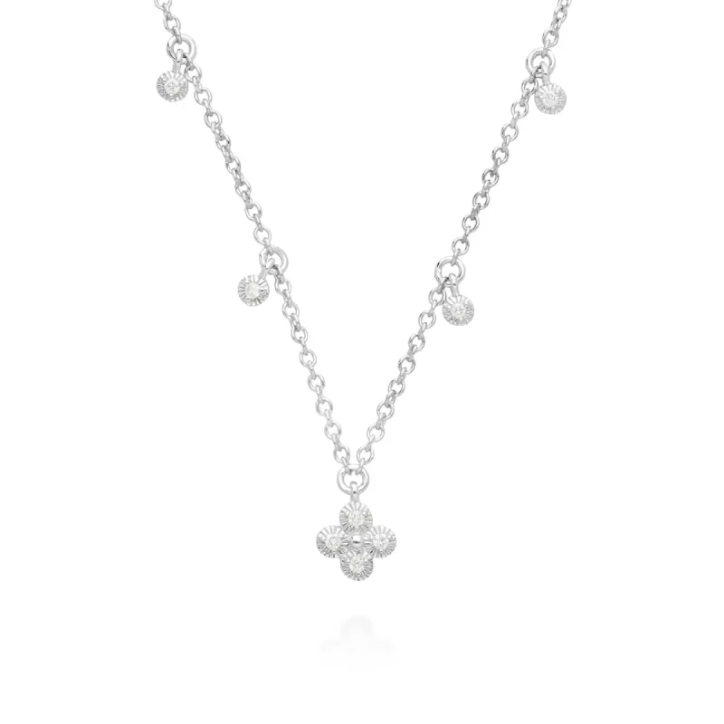 Diamond Flowers Choker Charm Necklace in 9ct White Gold sold by Gemondo Jewellery